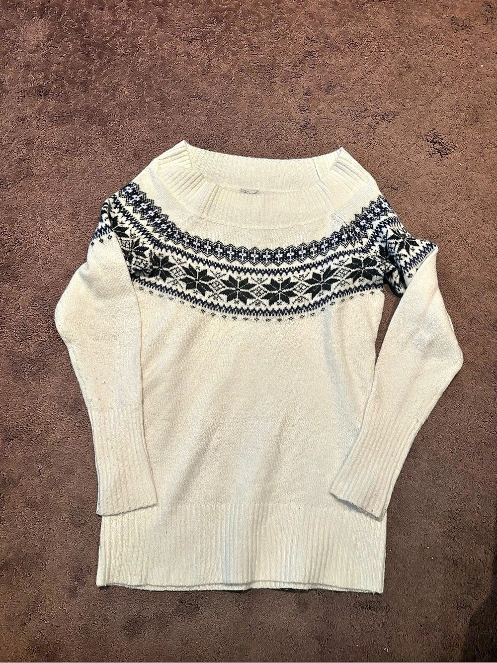 Kismet Geometric Knit Sweater in Cream & Blue Size Large